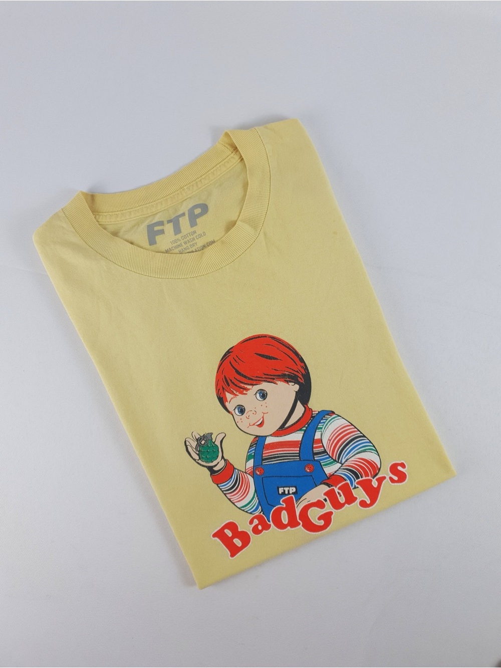 FTP Fuckthepopulation Bad Guys Chucky Mens Size Large Yellow T Shirt Very Rare
